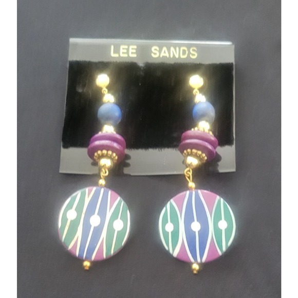 Lee Sands Jewelry - Vtg Lee Sands wooden painted dangle earrings
